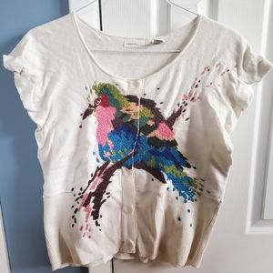 Anthropologie Sleeping on Snow Embroidered Bird Sweater